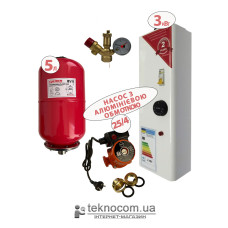Комплект електрокотла Neon Econom 3 кВт + насос 25/4 (алюм.) + бачок 5 л + група безпеки Комплект електрокотла Neon Econom 3 кВт + насос 25/4 (алюм.) + бачок 5 л + група безпеки